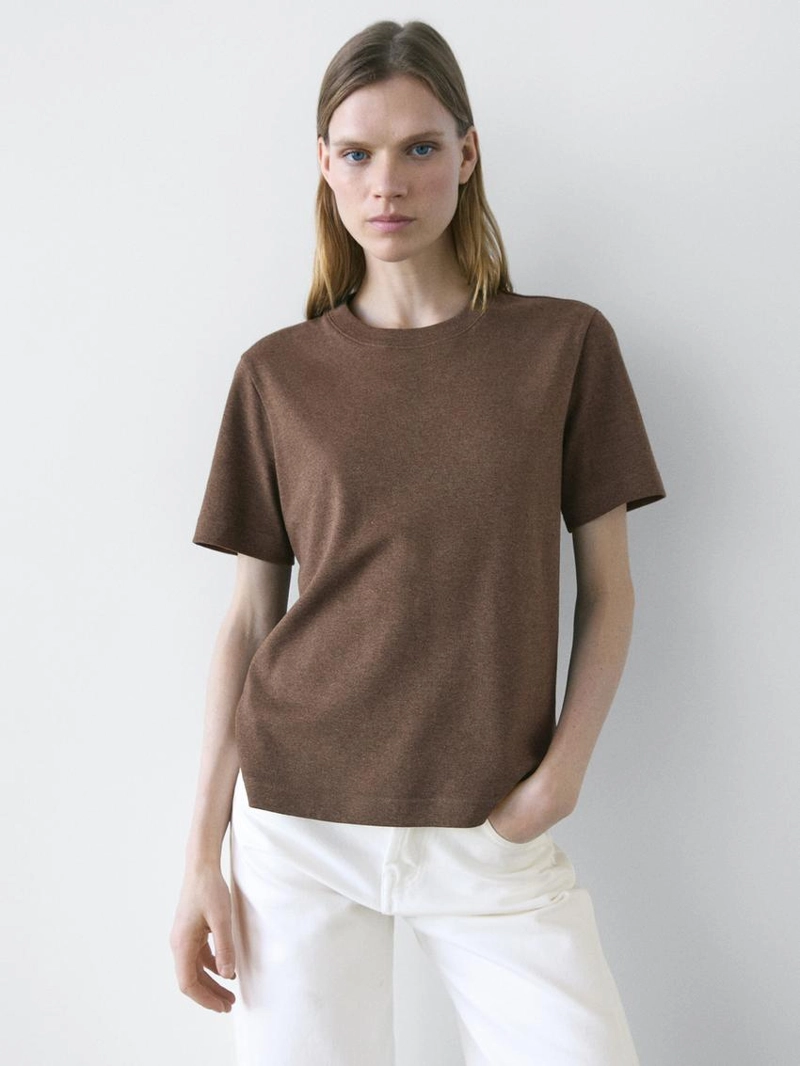 Футболка поло из 100% хлопкового интерлока с круглым вырезом