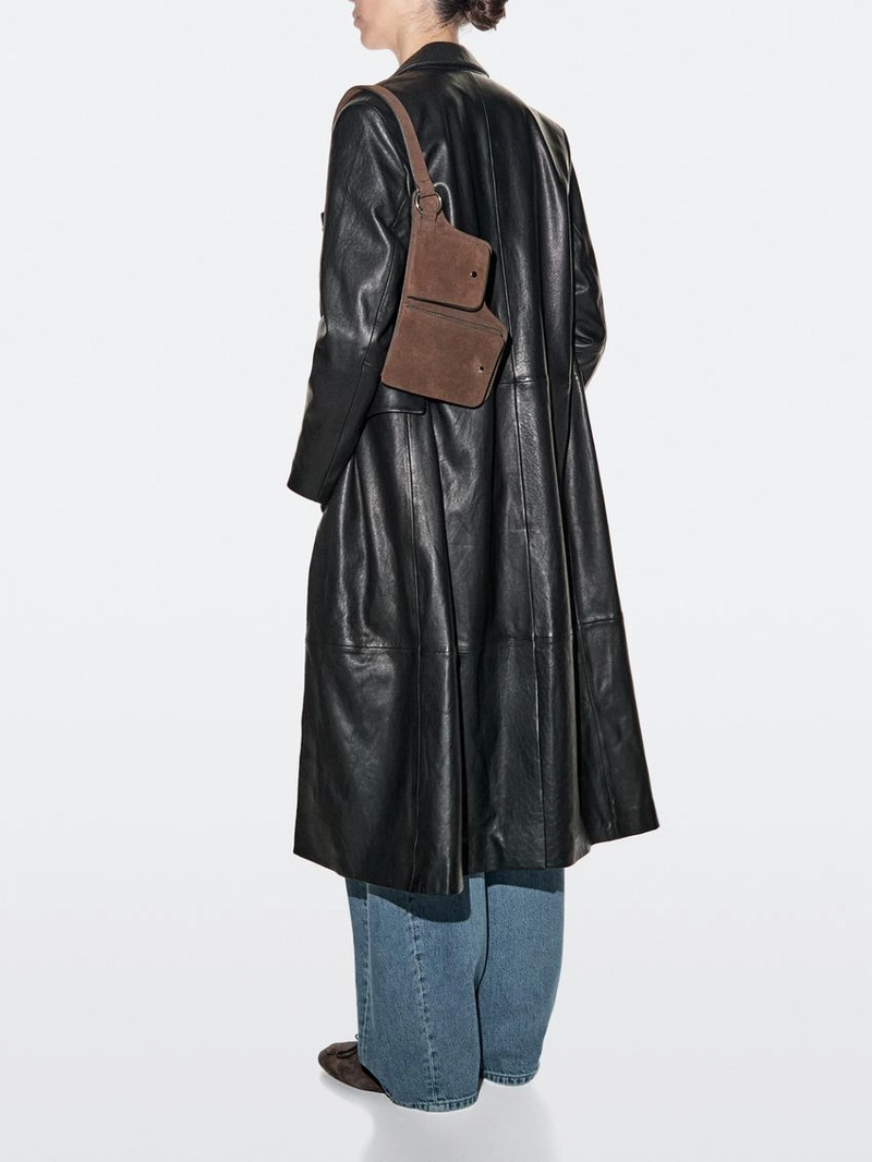 Поясная сумка с двумя отделениями из натуральной кожи