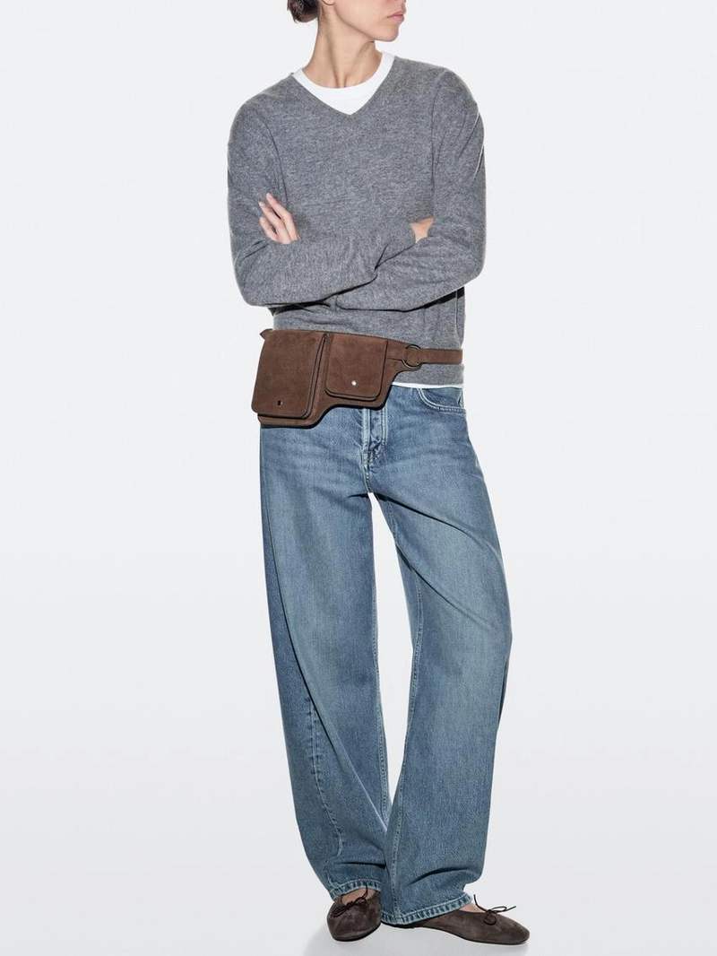 Поясная сумка с двумя отделениями из натуральной кожи