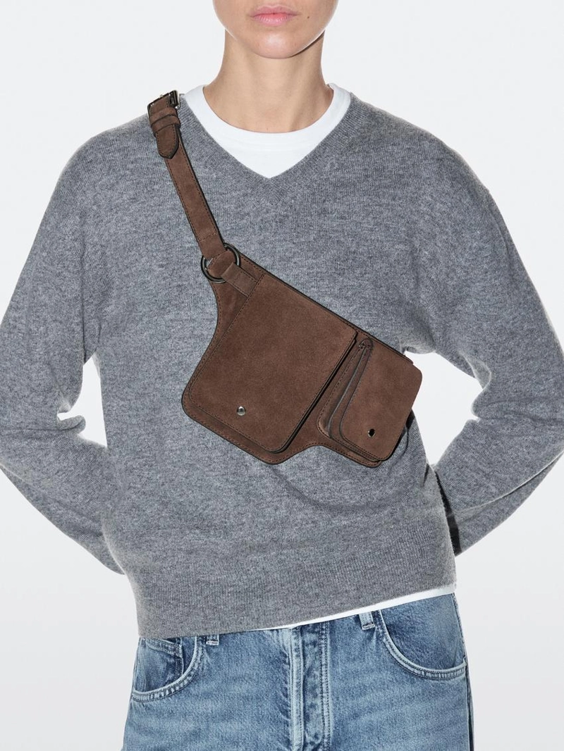 Поясная сумка с двумя отделениями из натуральной кожи