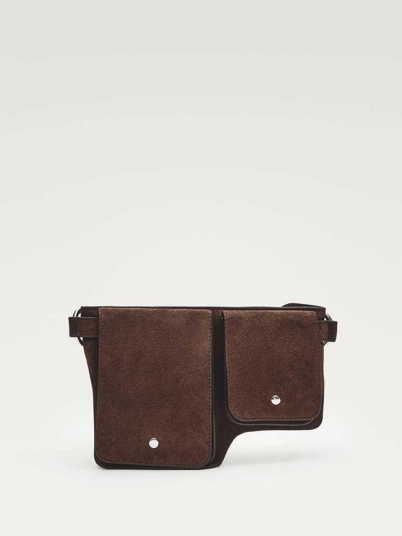 Поясная сумка с двумя отделениями из натуральной кожи