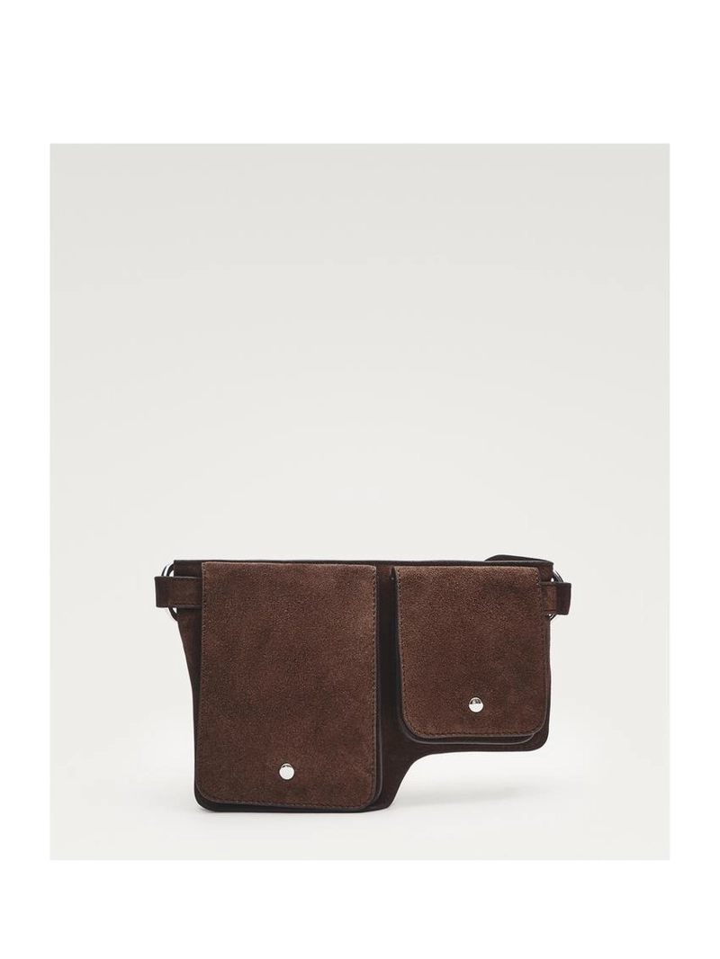 Поясная сумка с двумя отделениями из натуральной кожи