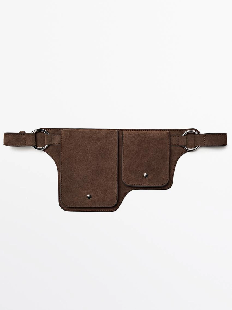 Поясная сумка с двумя отделениями из натуральной кожи