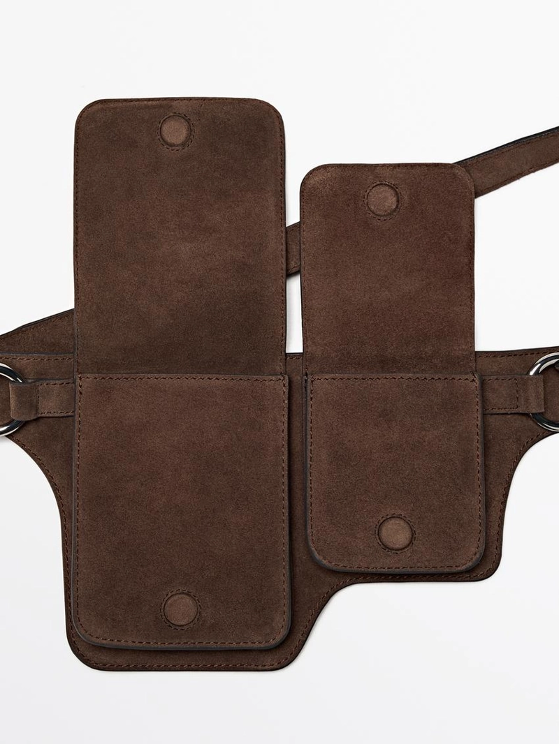 Поясная сумка с двумя отделениями из натуральной кожи