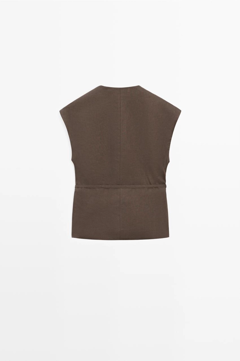 Жилет из смесового льна с оборками на оборчатой горловине