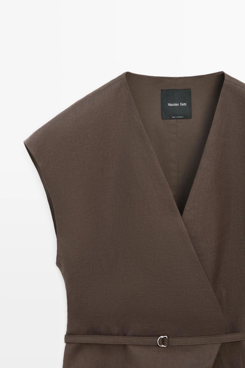 Жилет из смесового льна с оборками на оборчатой горловине