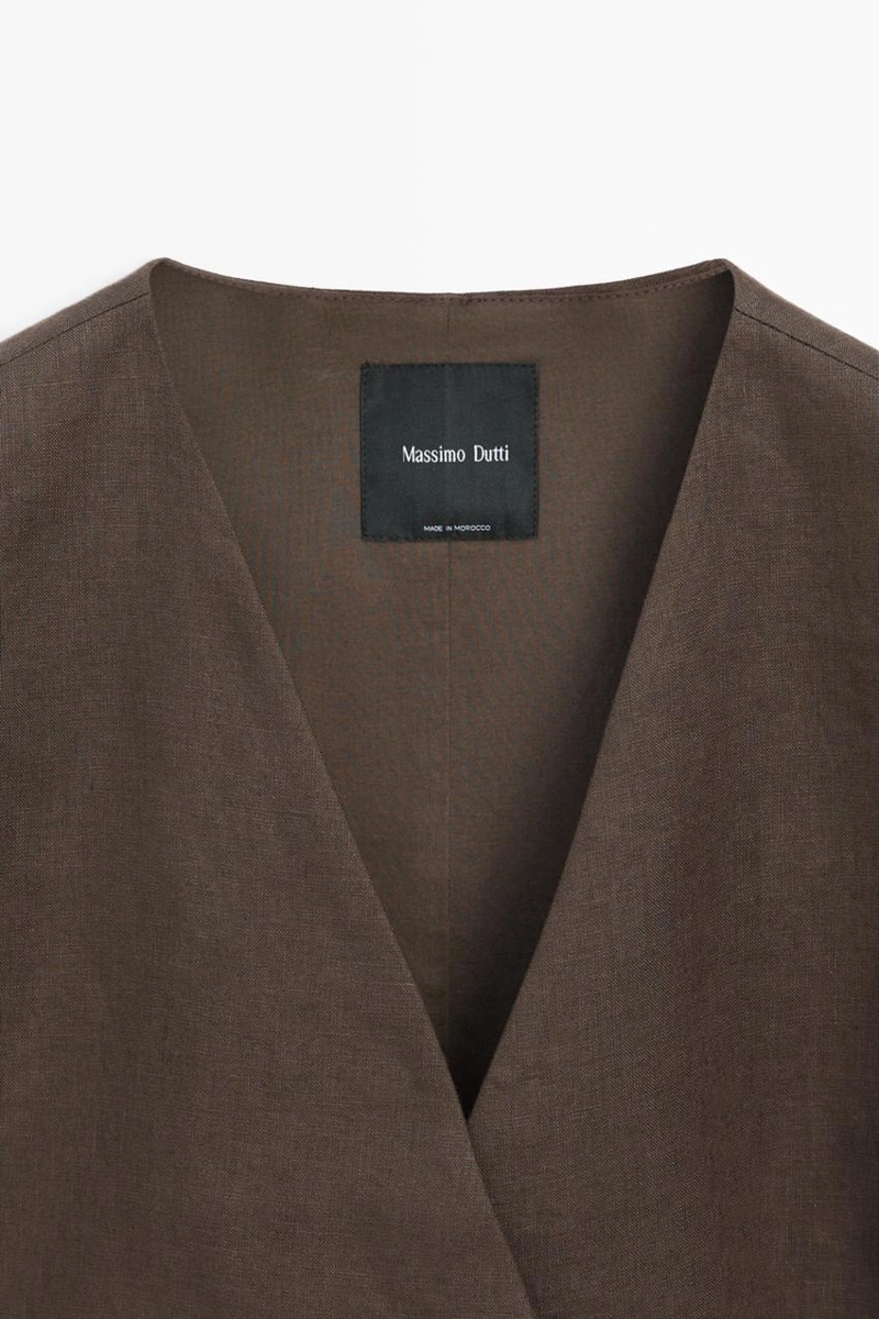 Жилет из смесового льна с оборками на оборчатой горловине