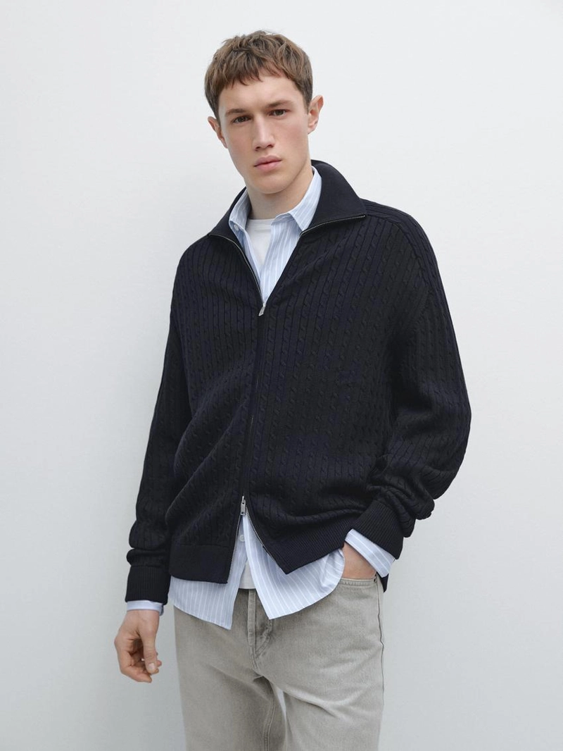 Кардиган с крупной вязкой из хлопка с молнией