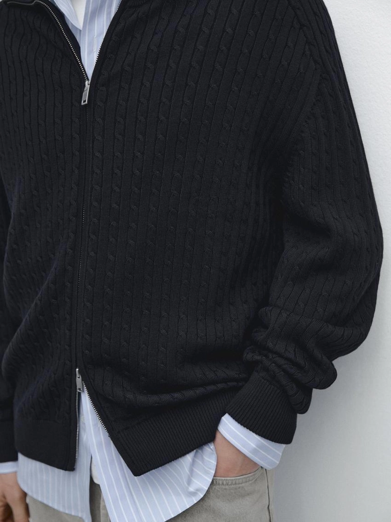 Кардиган с крупной вязкой из хлопка с молнией