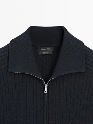 NAVY BLUE | 1243/201/401 - Massimo Dutti Кардиган с крупной вязкой из хлопка с молнией