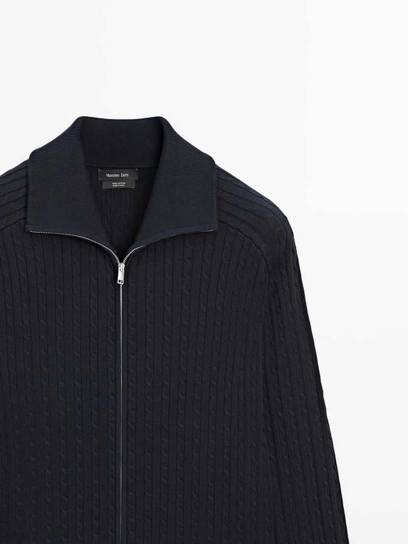 Кардиган с крупной вязкой из хлопка с молнией