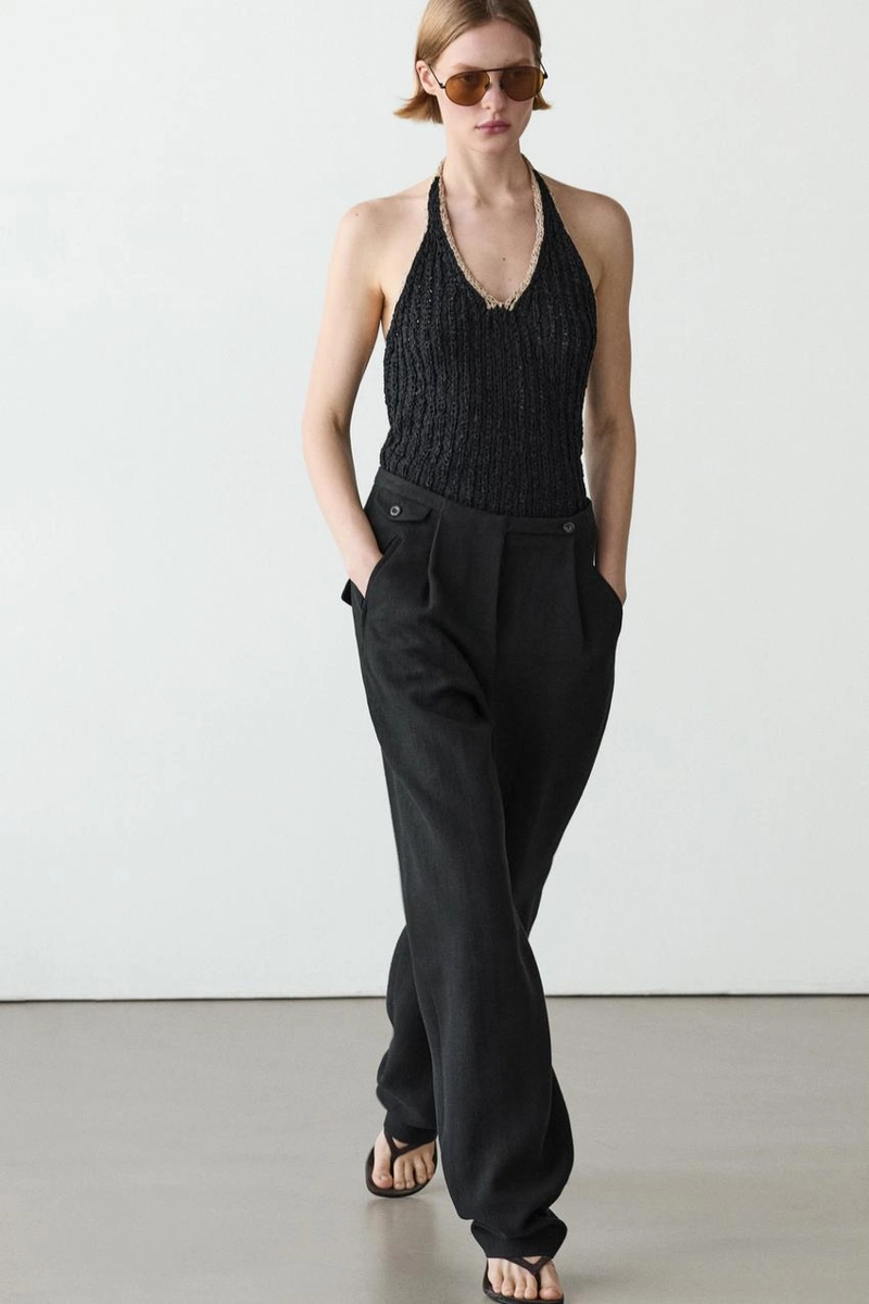 Брюки из льняной смеси с карманами