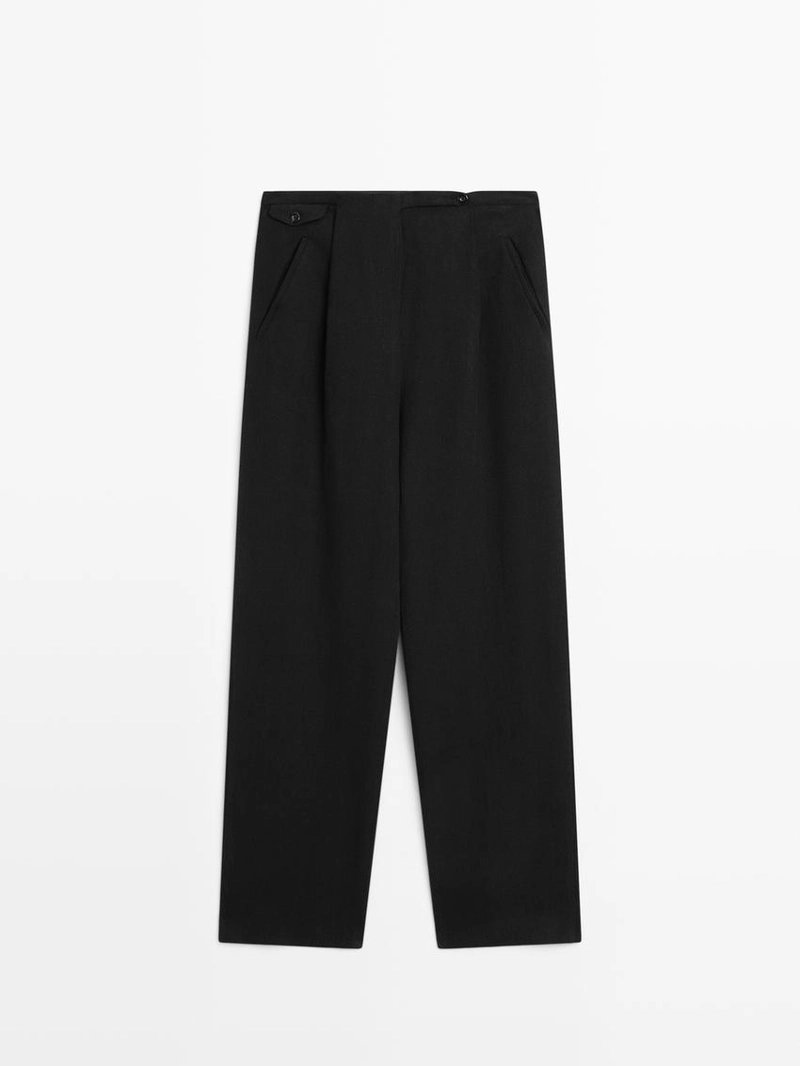 Брюки из льняной смеси с карманами