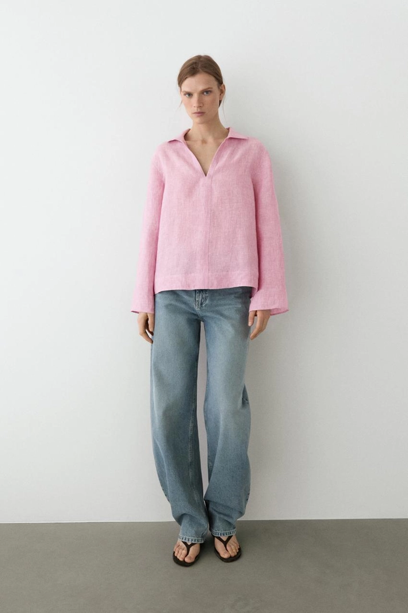 Блузка с воротником с лацканами из 100% льна