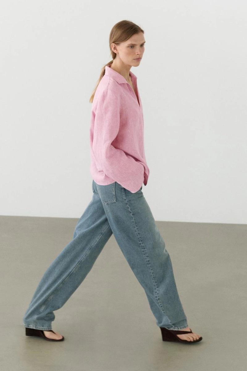 Блузка с воротником с лацканами из 100% льна