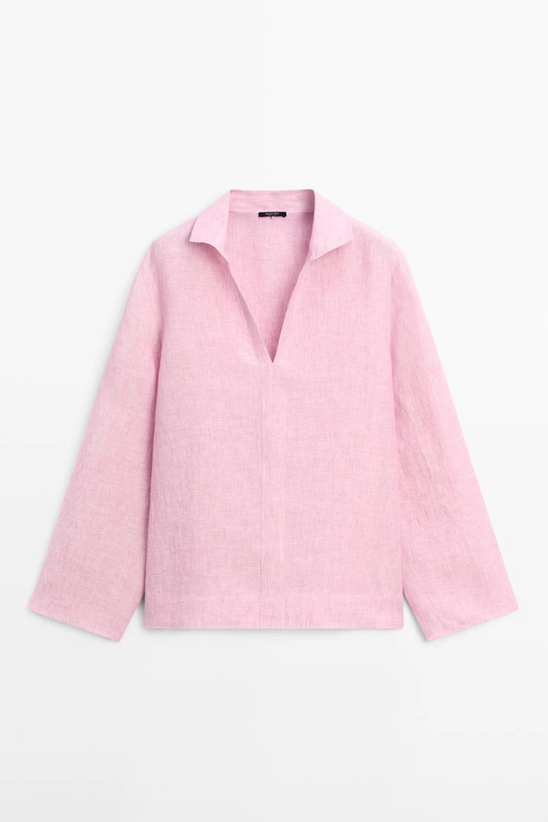 Блузка с воротником с лацканами из 100% льна