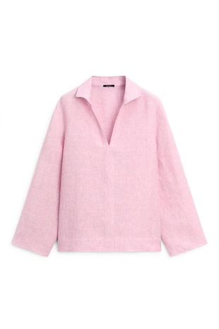 Блузка с воротником с лацканами из 100% льна- Заказать в России