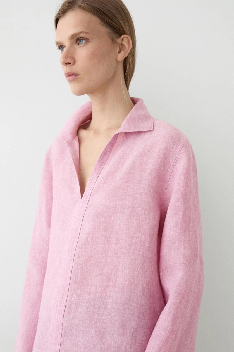 Блузка с воротником с лацканами из 100% льна