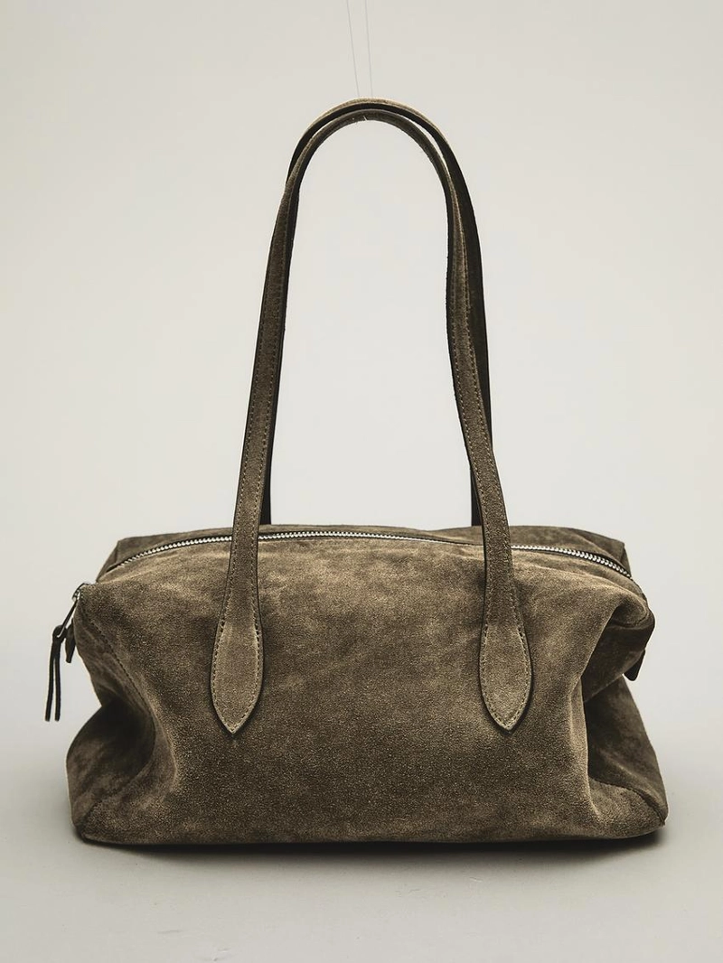 Сумка-сатчел из замши коричневая massimo dutti