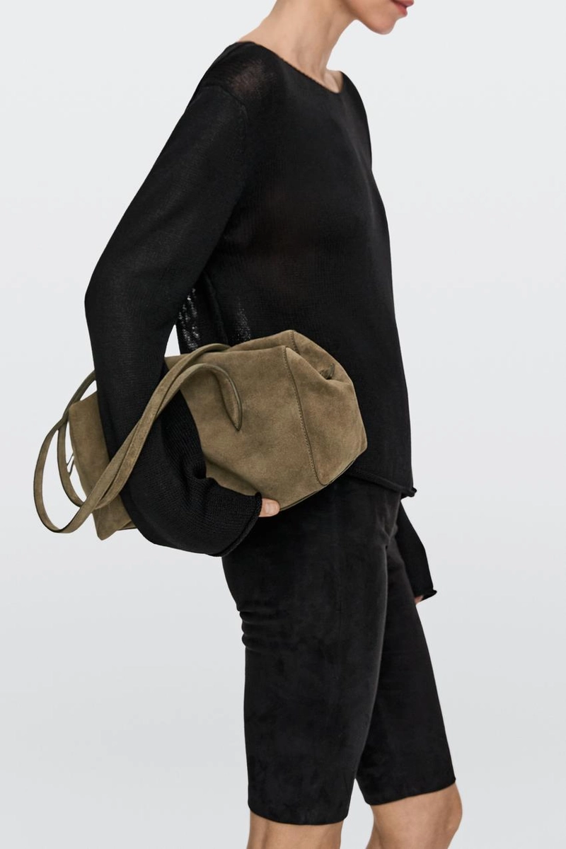 Сумка-сатчел из замши коричневая massimo dutti