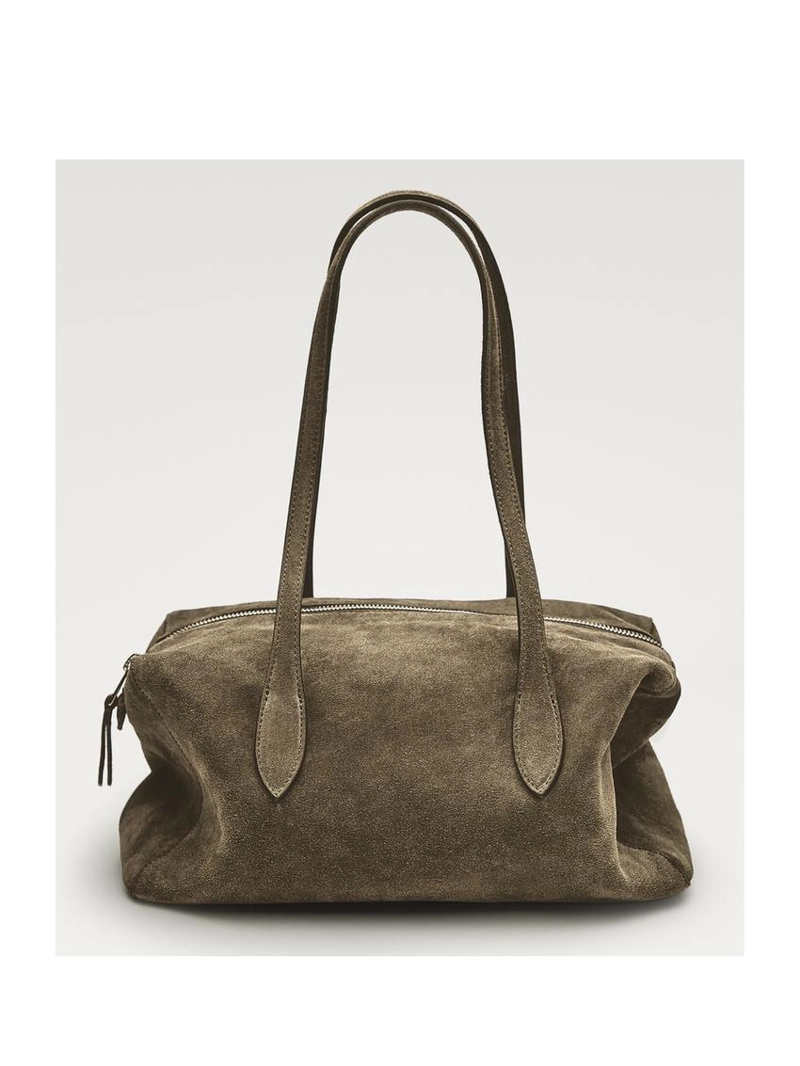 Сумка-сатчел из замши коричневая massimo dutti