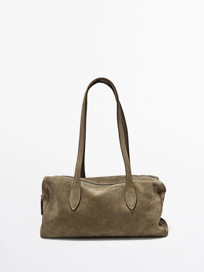 Сумка-сатчел из замши коричневая massimo dutti