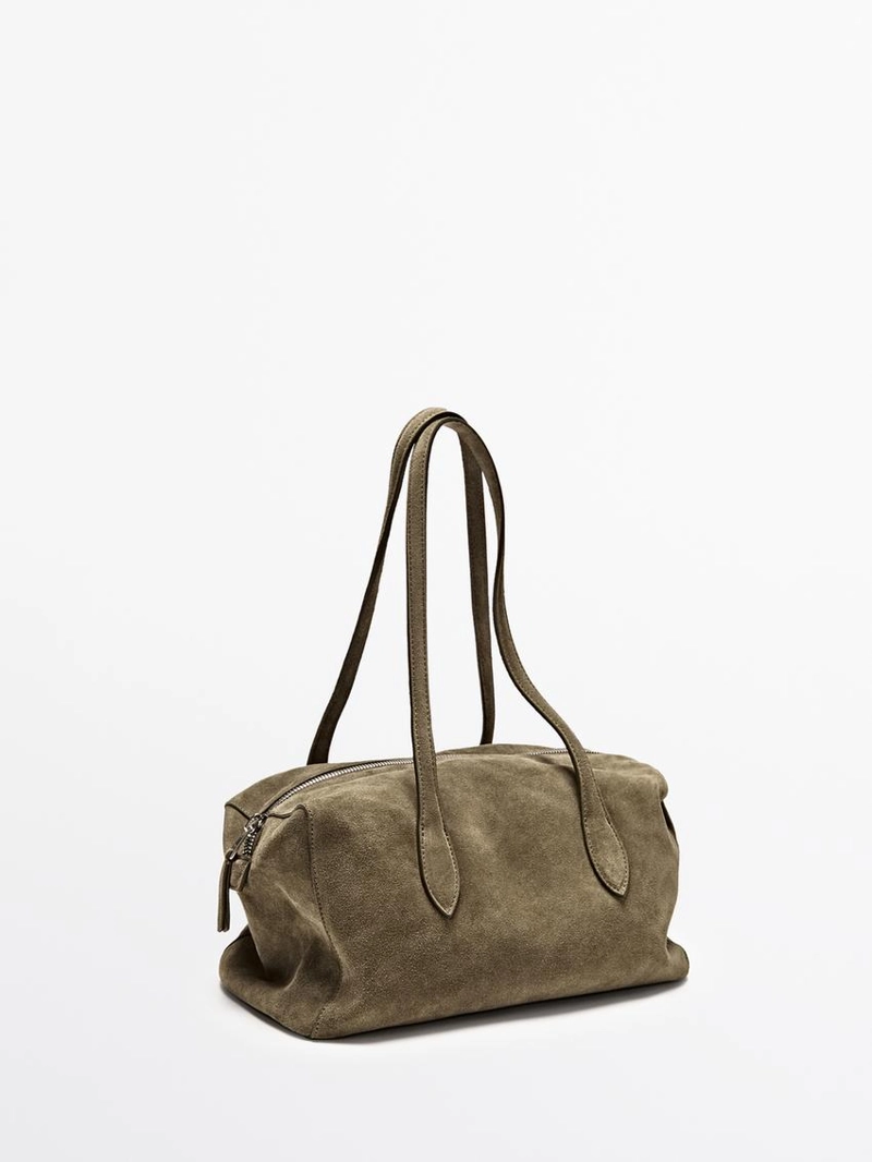 Сумка-сатчел из замши коричневая massimo dutti