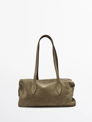 Сумка-сатчел из замши коричневая massimo dutti- Заказать в России