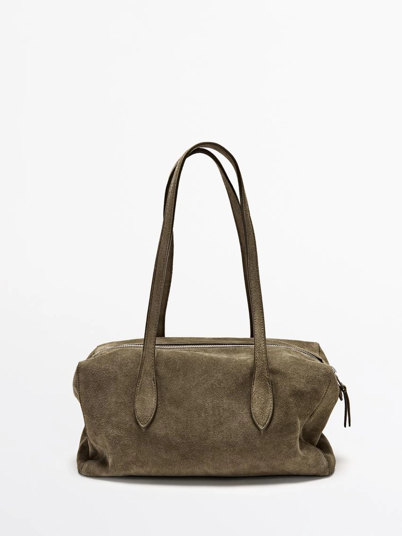 Сумка-сатчел из замши коричневая massimo dutti