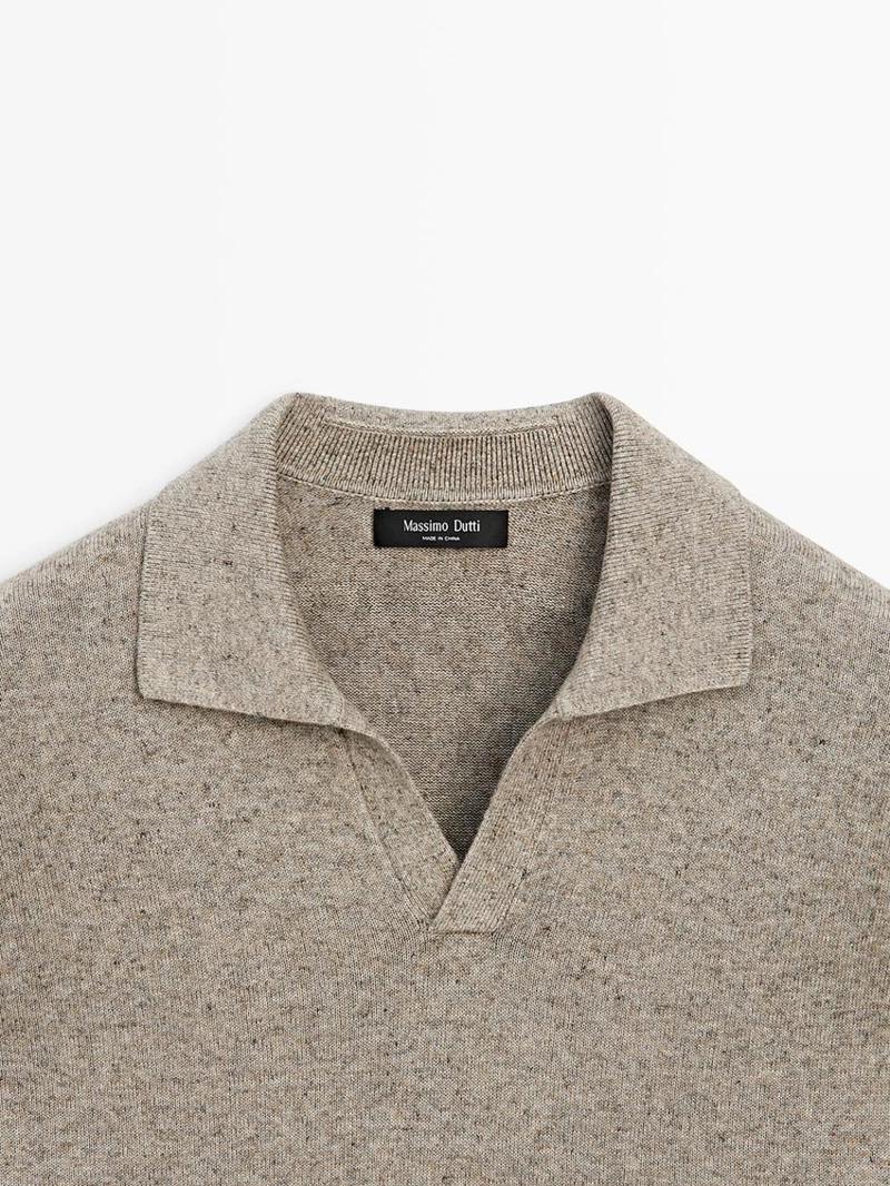 Свитер с воротником-поло из хлопкового смесового трикотажа