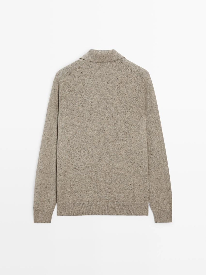 Свитер с воротником-поло из хлопкового смесового трикотажа