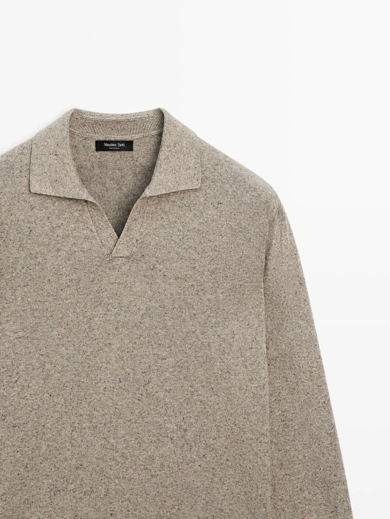 Свитер с воротником-поло из хлопкового смесового трикотажа