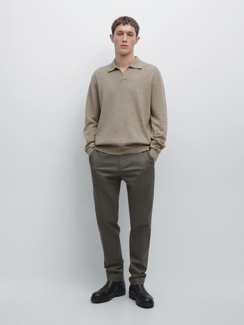 Свитер с воротником-поло из хлопкового смесового трикотажа