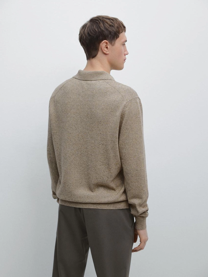 Свитер с воротником-поло из хлопкового смесового трикотажа