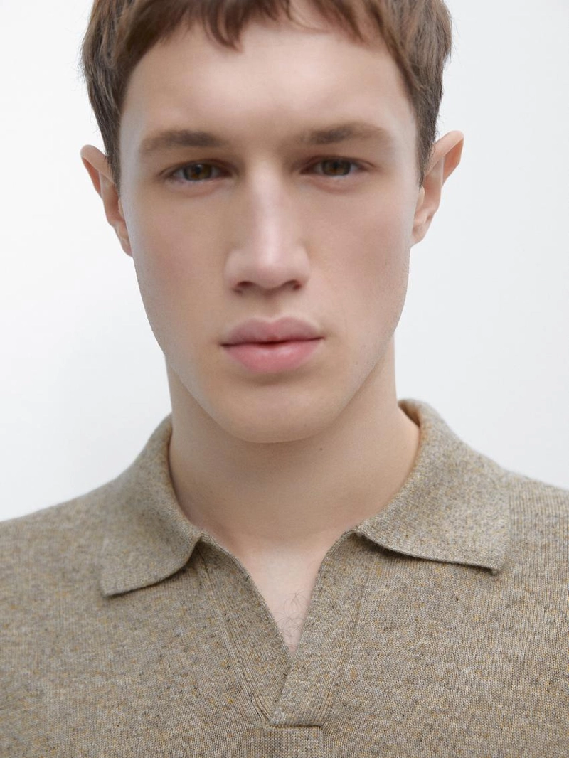 Свитер с воротником-поло из хлопкового смесового трикотажа