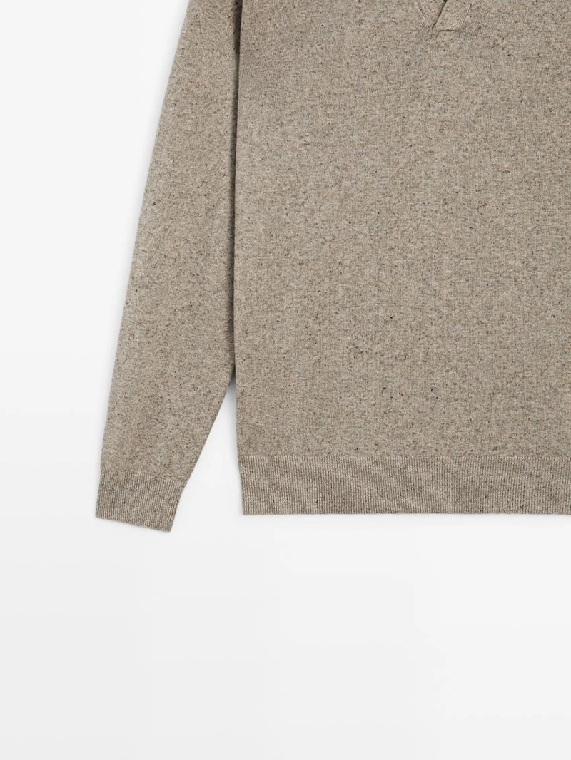 Свитер с воротником-поло из хлопкового смесового трикотажа