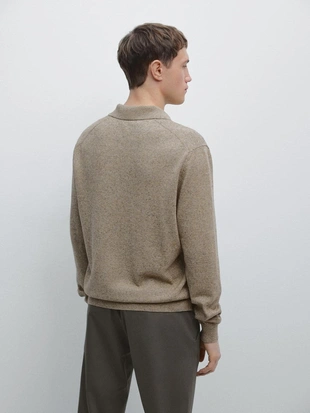 Свитер с воротником-поло из хлопкового смесового трикотажа- Заказать в России