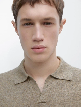 Свитер с воротником-поло из хлопкового смесового трикотажа- Заказать в России