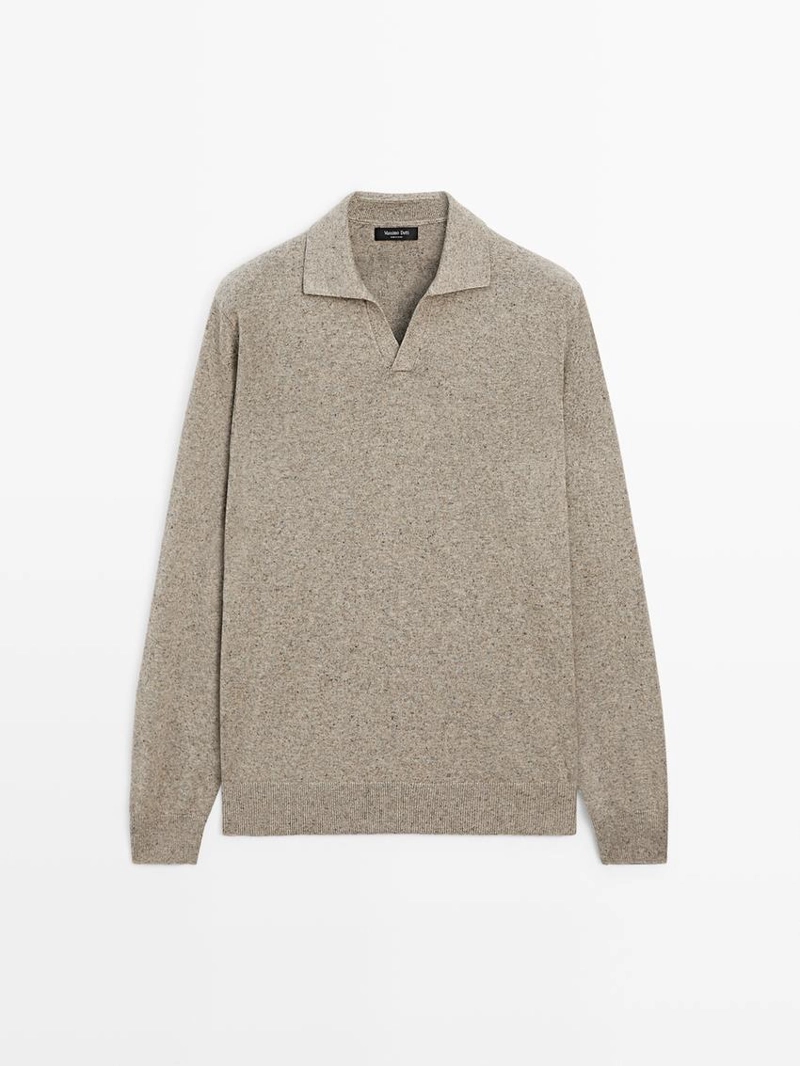 Свитер с воротником-поло из хлопкового смесового трикотажа