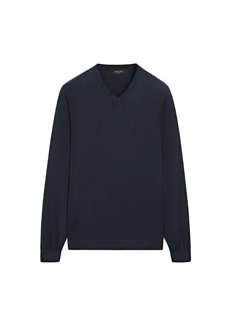 Свитер из хлопкового смесового трикотажа с v-образным вырезом