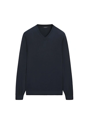 Свитер из хлопкового смесового трикотажа с v-образным вырезом- Заказать в России