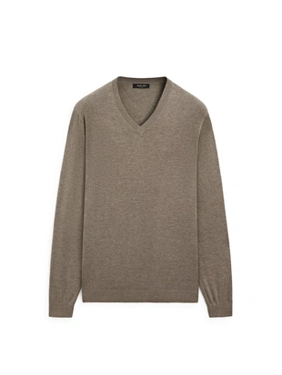 KHAKI | 1167/206/548 - Massimo Dutti Свитер из хлопковой смеси с V-образным вырезом