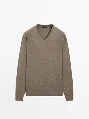 Свитер из хлопковой смеси с v-образным вырезом- Заказать в России