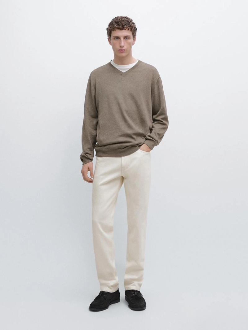 Свитер из хлопковой смеси с v-образным вырезом