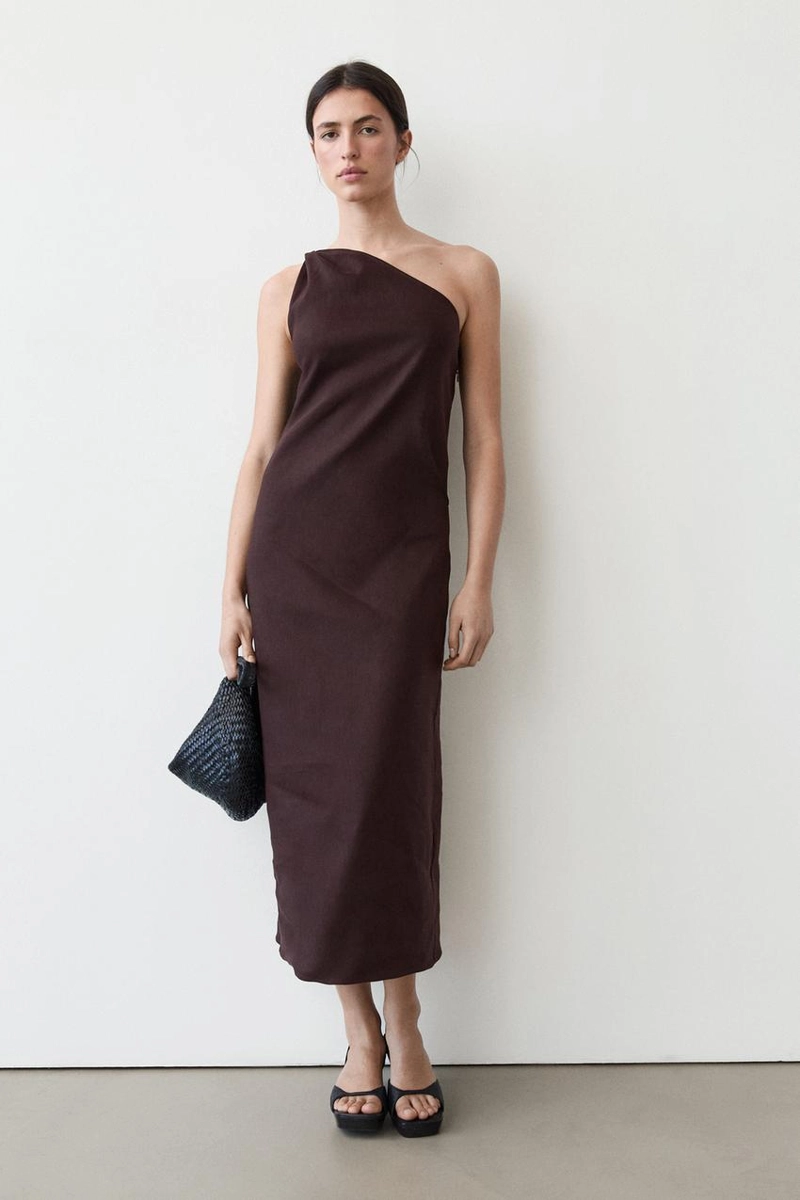 Платье из льняной смеси с асимметрией