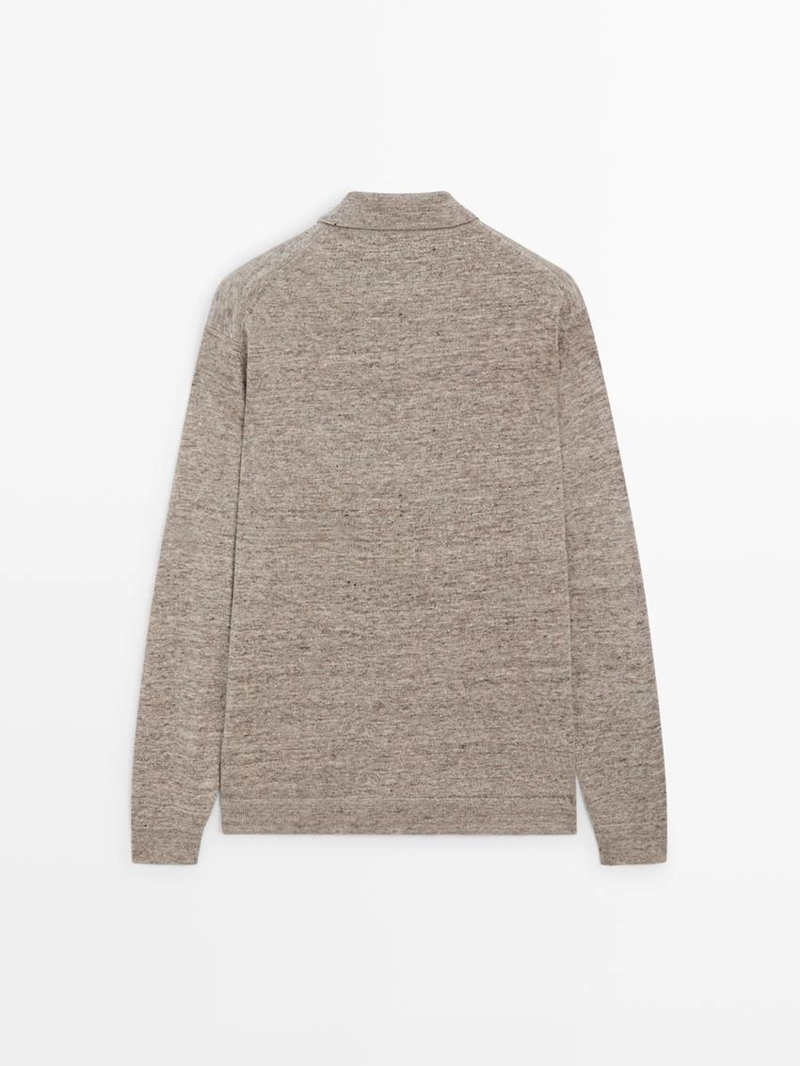 Вязанный свитер с воротником поло из льна