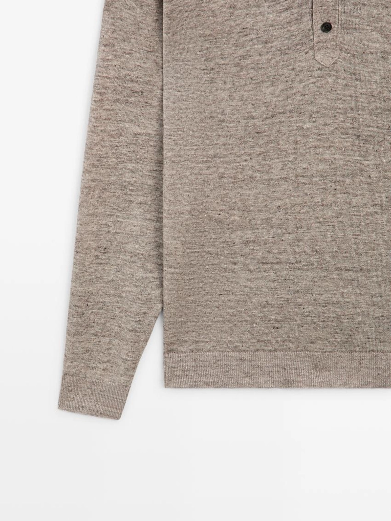 Вязанный свитер с воротником поло из льна