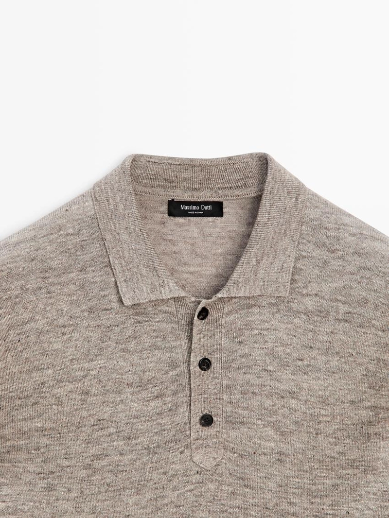 Вязанный свитер с воротником поло из льна