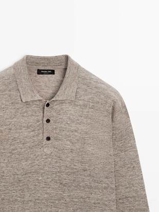Вязанный свитер с воротником поло из льна- Заказать в России