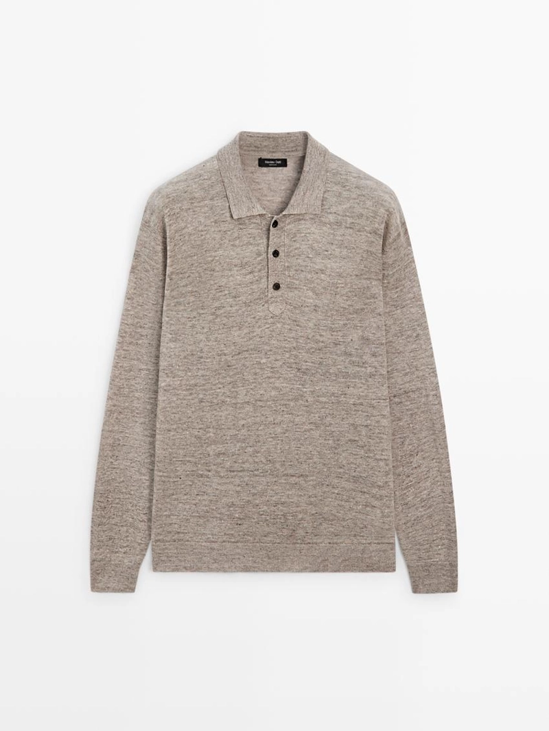 Вязанный свитер с воротником поло из льна